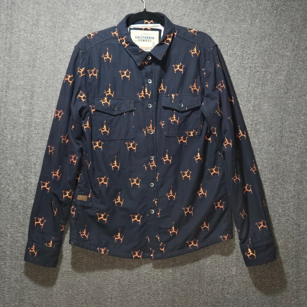 California Cowboy Shirt Men MED Thermal Lined The High Sierra Ski Print Gorpcore